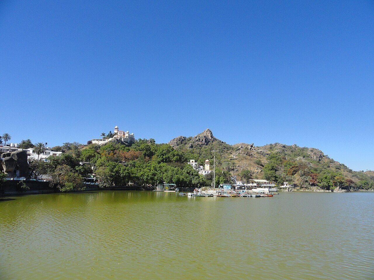 Real photograph of serene Nakki Lake and Aravalli hills in Mount Abu